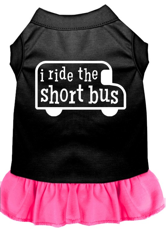 I ride the short bus Screen Print Dress Black with Bright Pink Sm